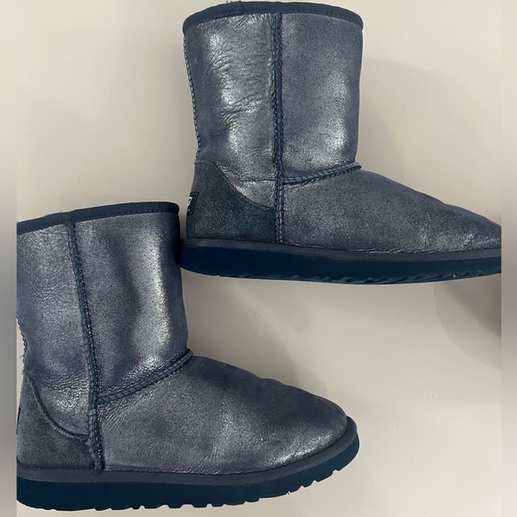 UGG Short Aquafleece Navy Blue Sparkle Boots Size 5 - Picture 4 of 6